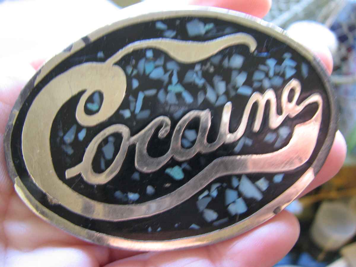 Bad A** Cocaine Mosaic Style Belt Buckle w/ Turquoise Inlay