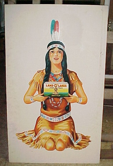 1930s Land of Lakes Butter Indian Maiden Large Tin Advertising Sign