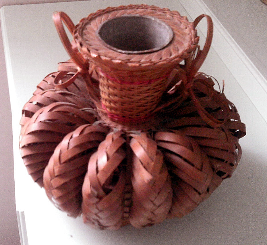 Old Wicker  Metal  drinking Vessel?