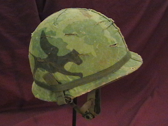 U.S. Army M-1 Airborne Helmet with a 1967 Mitchell Helmet Cover 