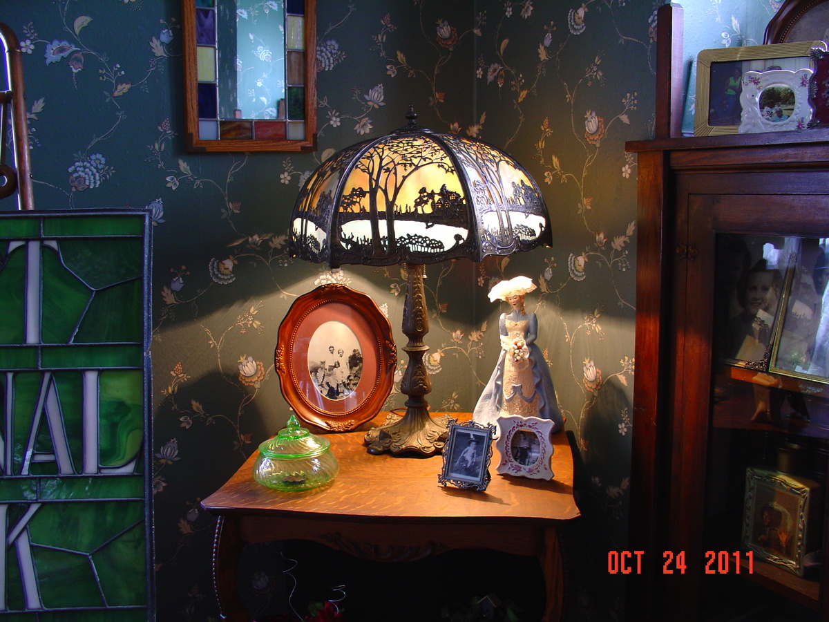Slag Glass Lamp...Six Panels...Dated July 6, 1909