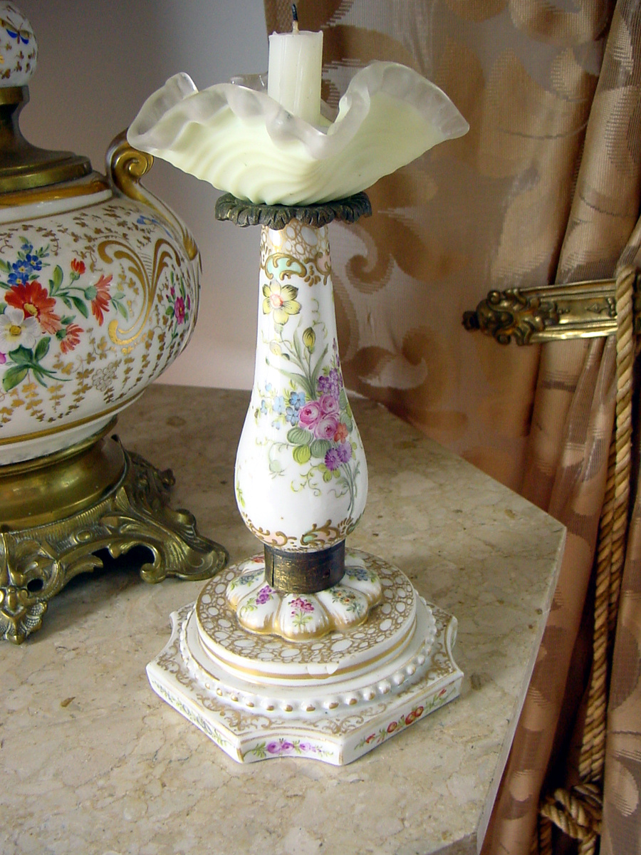 Antique German Meissen Candlestick Hand Embellished 1880's