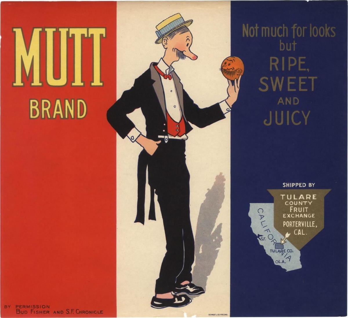 Mutt & Jeff Orange Crate Label Porterville, Tulare County