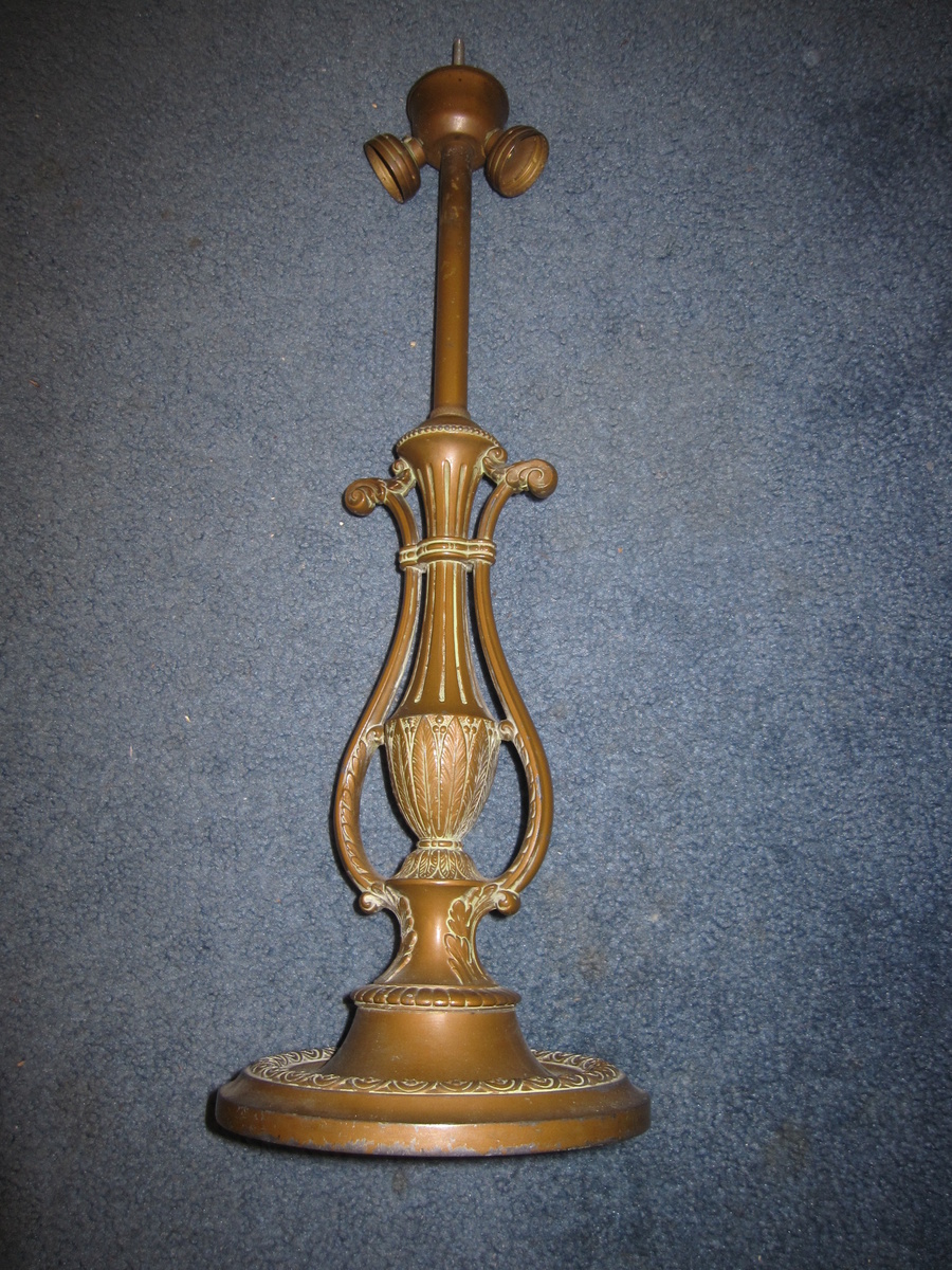 Antique LIGHTOLIER Two Light Brass Table Lamp Art Deco or Nouveau