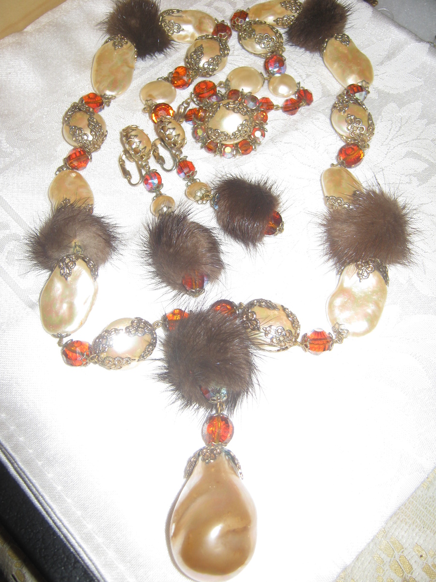 Hobe Demi Parure with Mink - Costume Jewelry