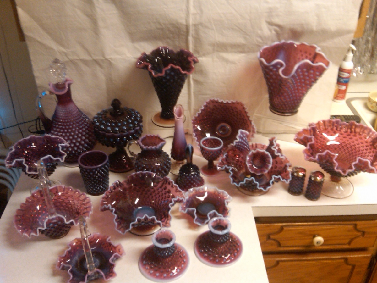 part of my fenton plum opalescent hobnail collection