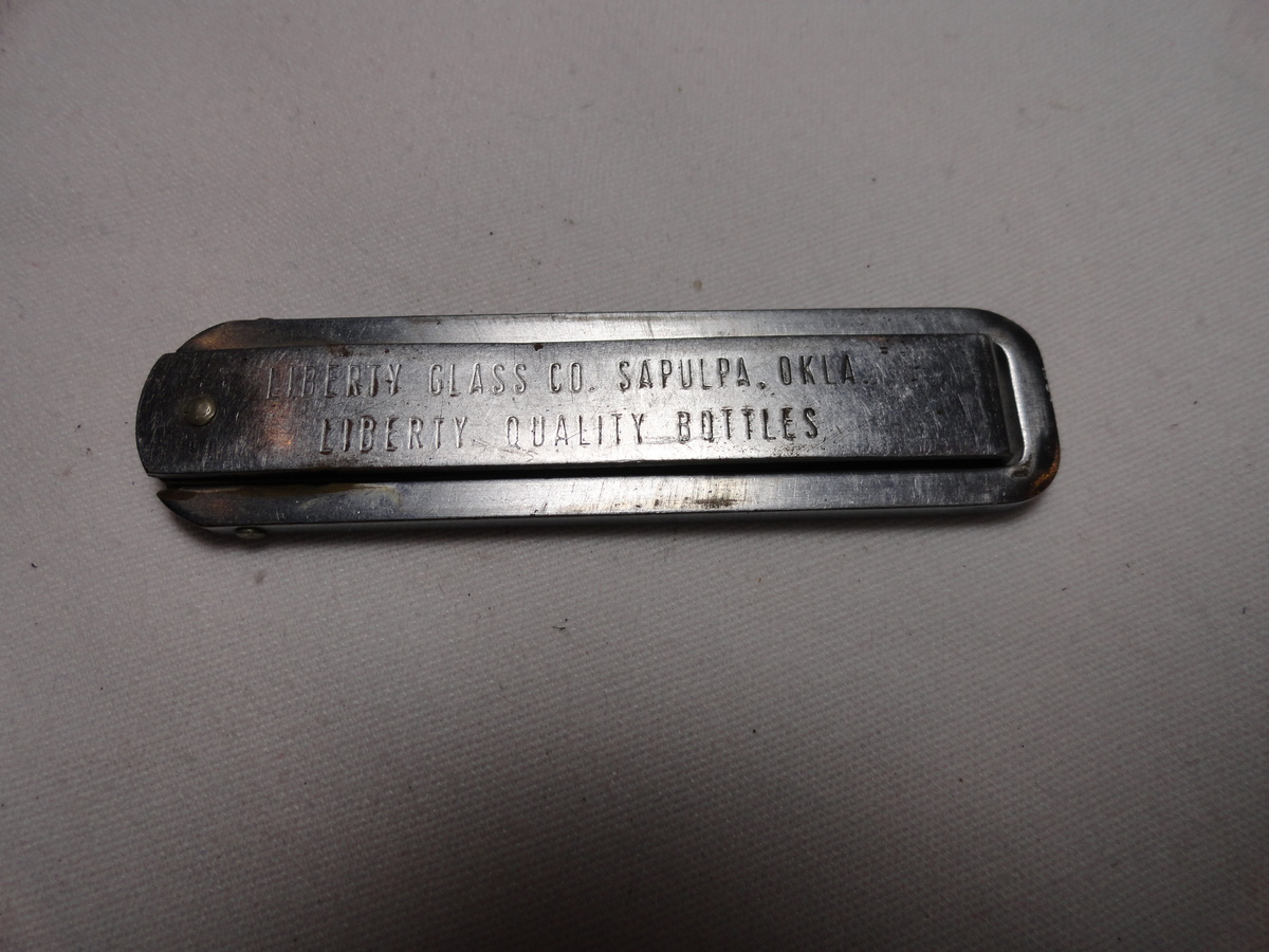 Unusual Folding Knife -- Liberty Glass Co. Sapulpa Oklahoma, Liberty Quality Bottles