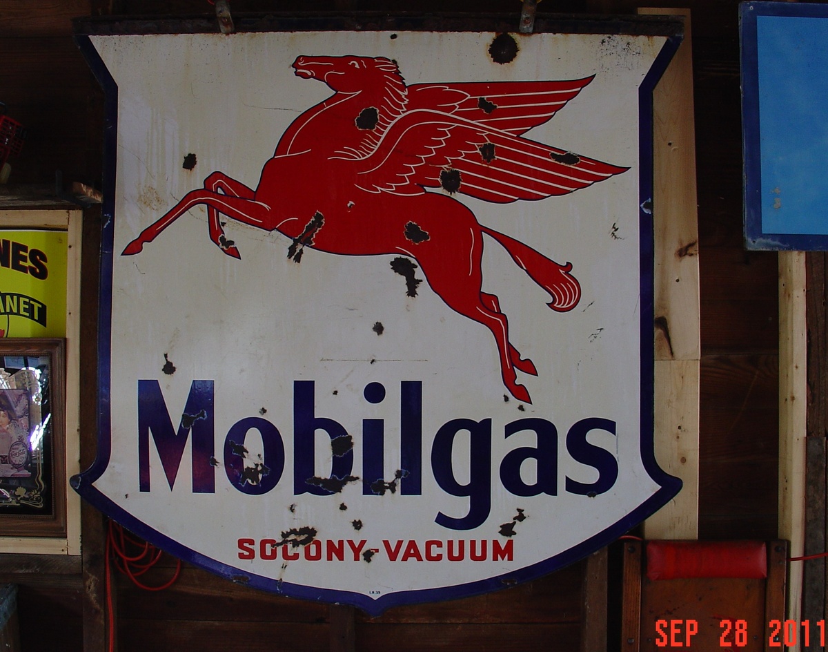 Mobilgas Socony Vacuum...Double Sided Porcelain Sign...Three Colors...1939