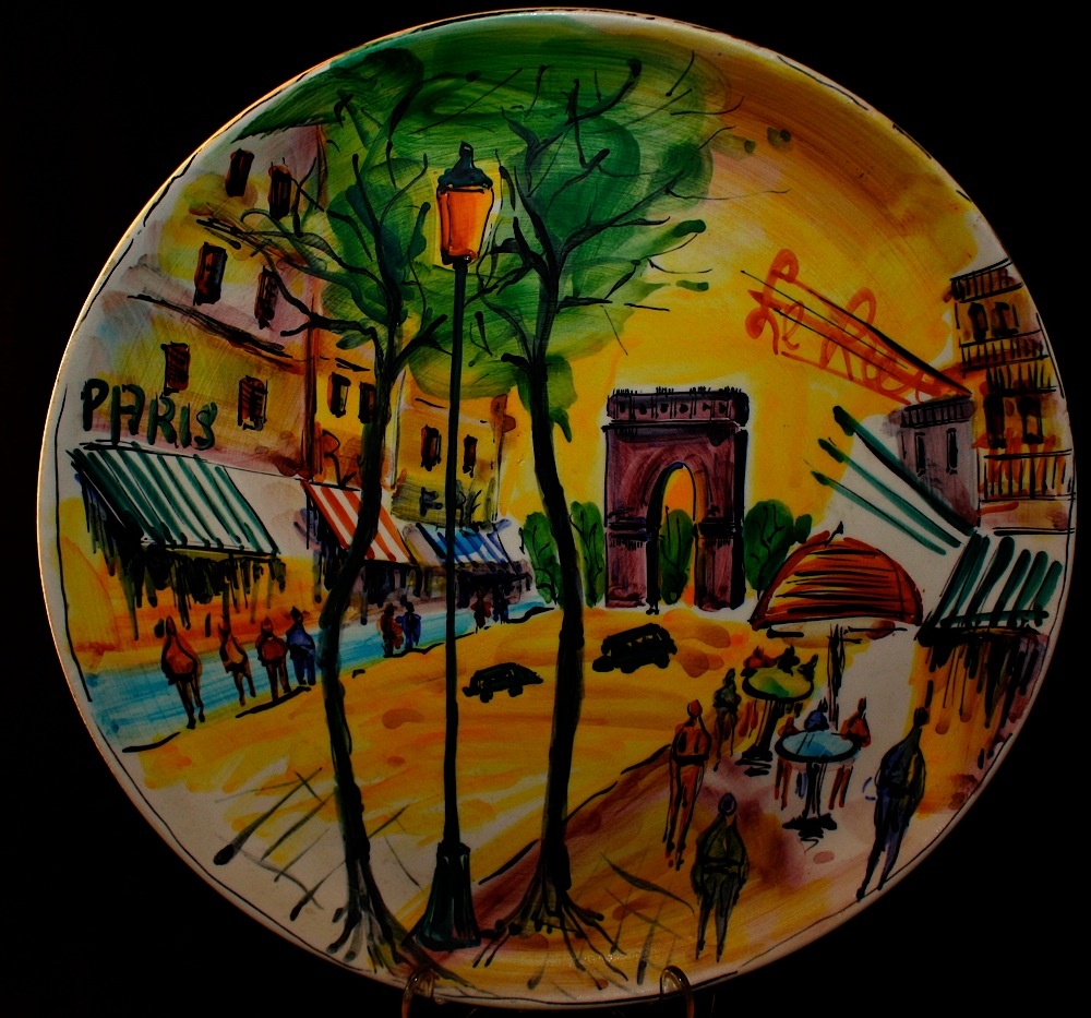 Italian  Pottery Wall Hanging Street Scene Of Paris - Art Pottery