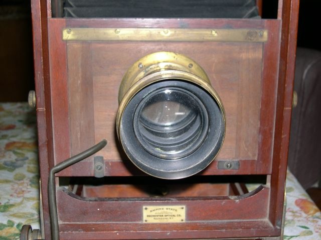 Circa 1890 12"x12" Empire State box camera w/ Excelsior lens and wooden tripod