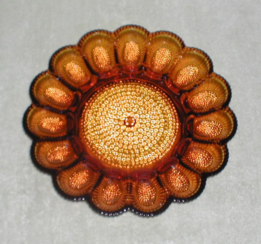 Indiana Glass Amber Glass Hobnail Egg Platter