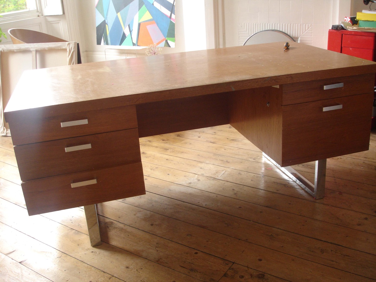 teak/chrome executive desk - Mid Century Modern
