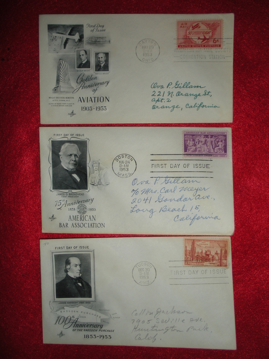 9 FDC First Day Covers from the early 1950s