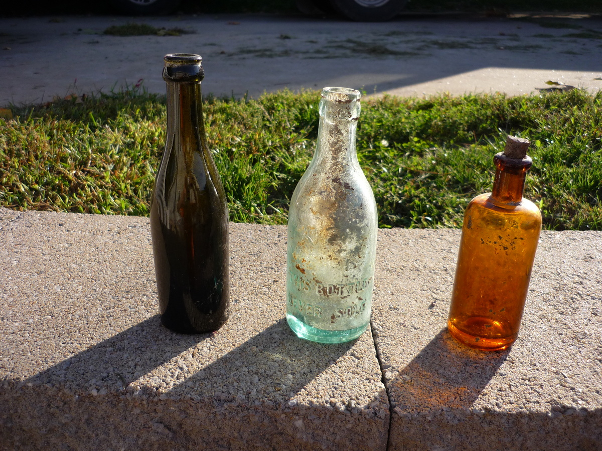 Green, Clear, and Brown-(with cork) bottles