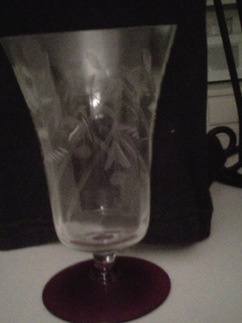 Antique or vintage etched crystal with ruby red base, low tea - Glassware