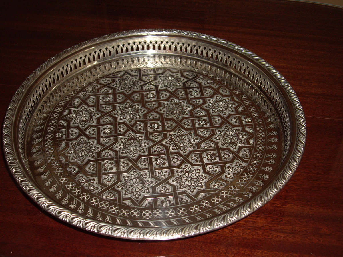 Round footed silver tray