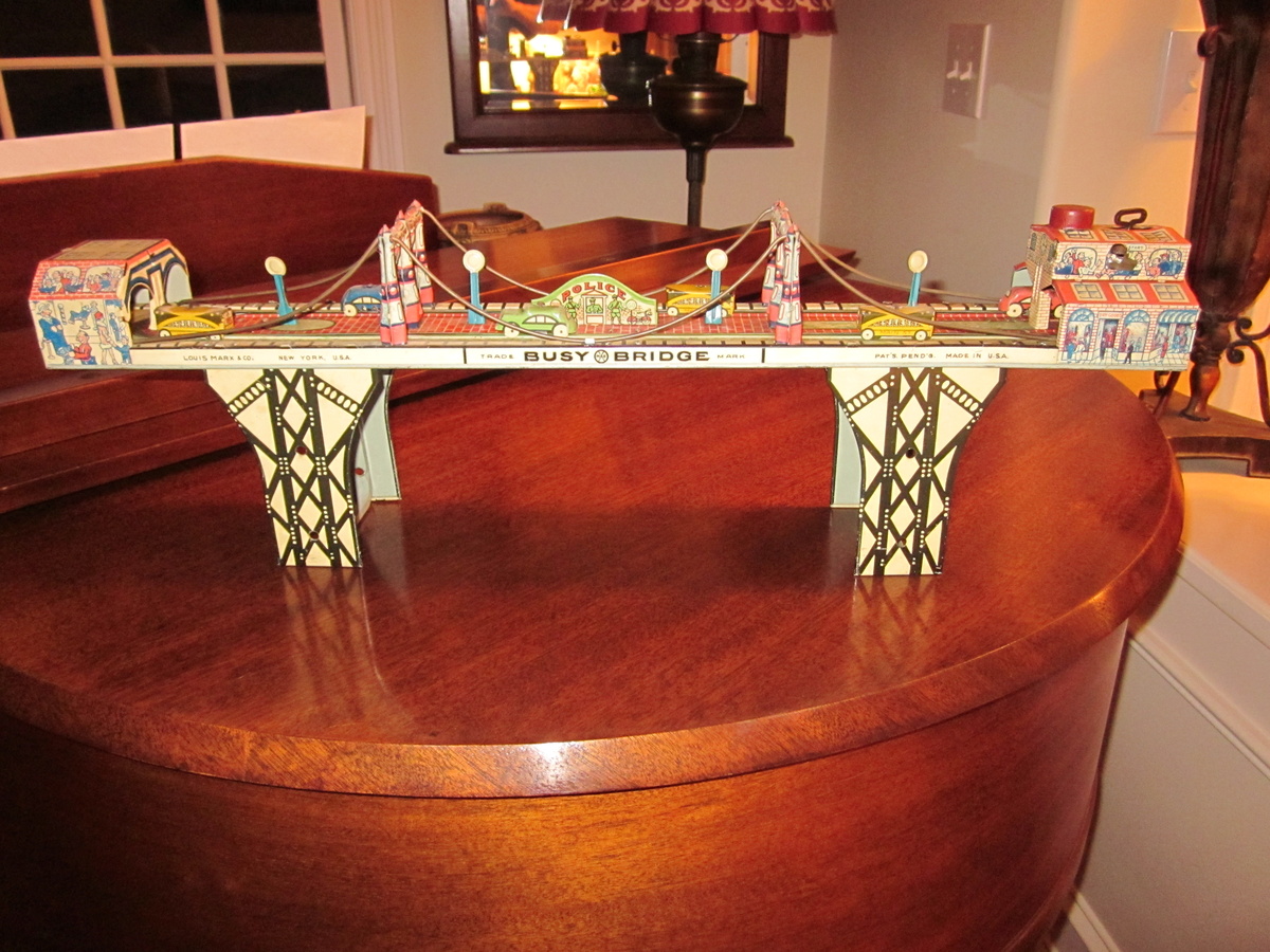 Louis Marx Busy Street Bridge Wind-Up Toy 1930's - Model Cars