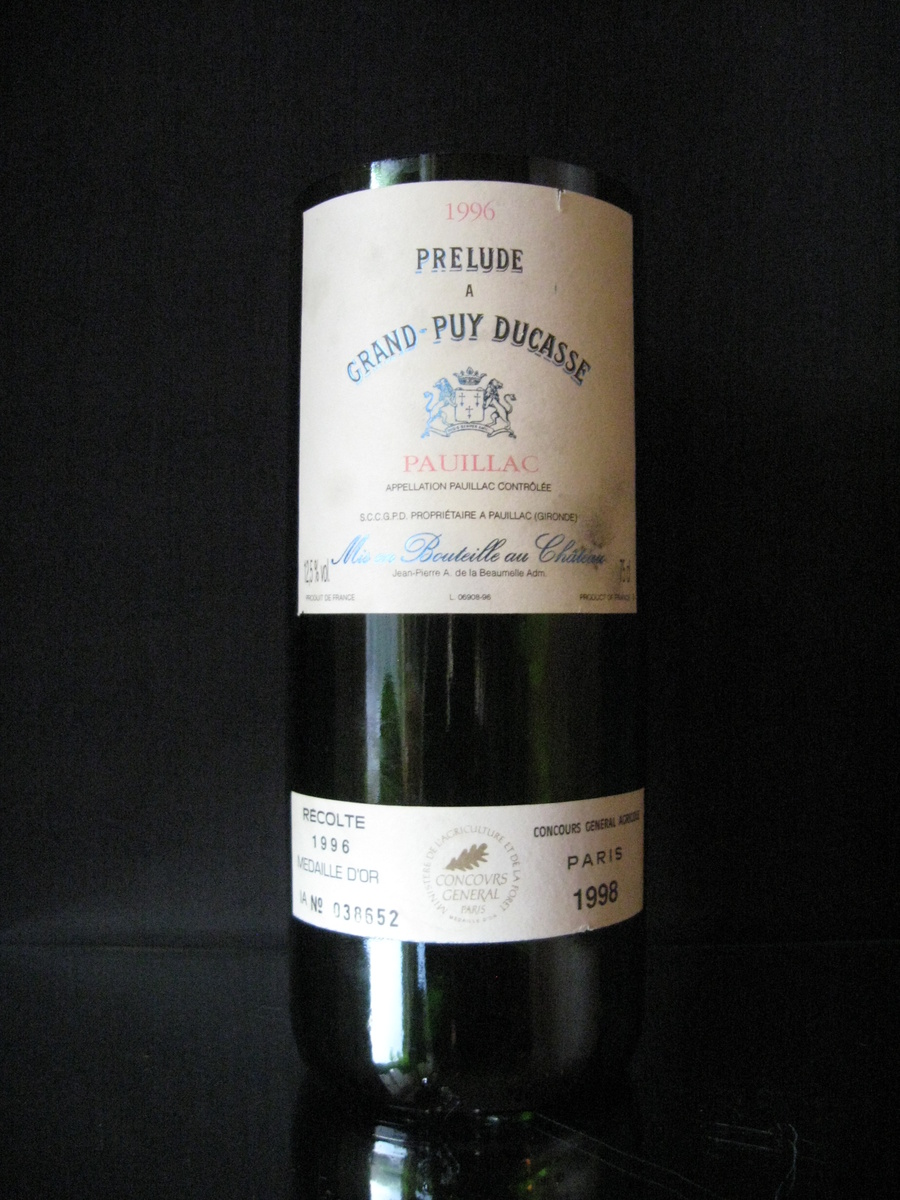 1996 PRELUDE A GRAND-PUY DUCASSE  WINE BOTTLE WITH TOP OFF 