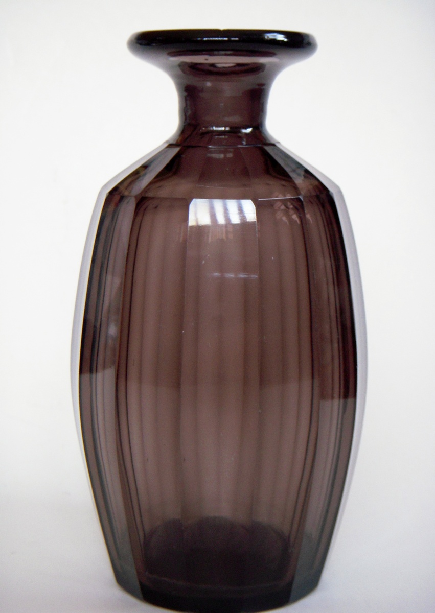 Smoke Grey Glass Bottle~Shaved/Faceted Sides, Handsome - Art Glass