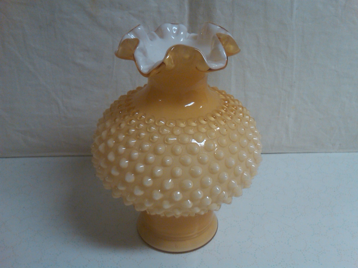 Rare Fenton Honey Amber Overlay Lamp Shade Vase: With Base Not Cut