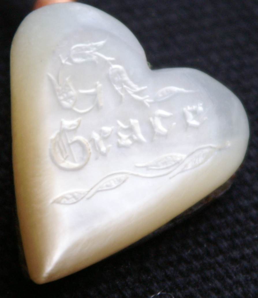 Shell Engraved Mourning ? Heart or other Victorian jewelry piece?