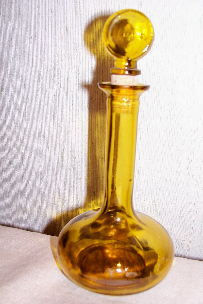 amber corked bottle w/marking