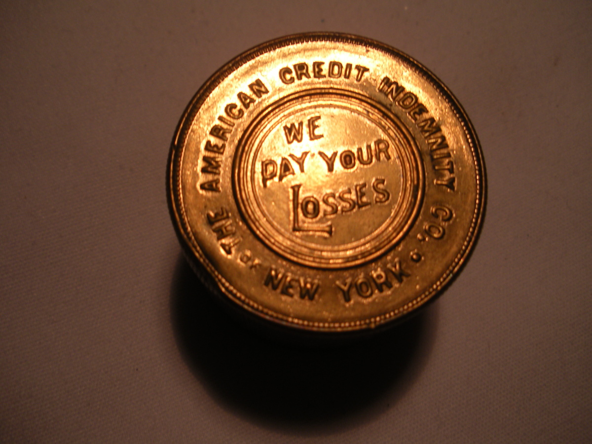 Advertising Paper Weight Stack of coins ... the American Credit Indemnity Co. New York - Advertising