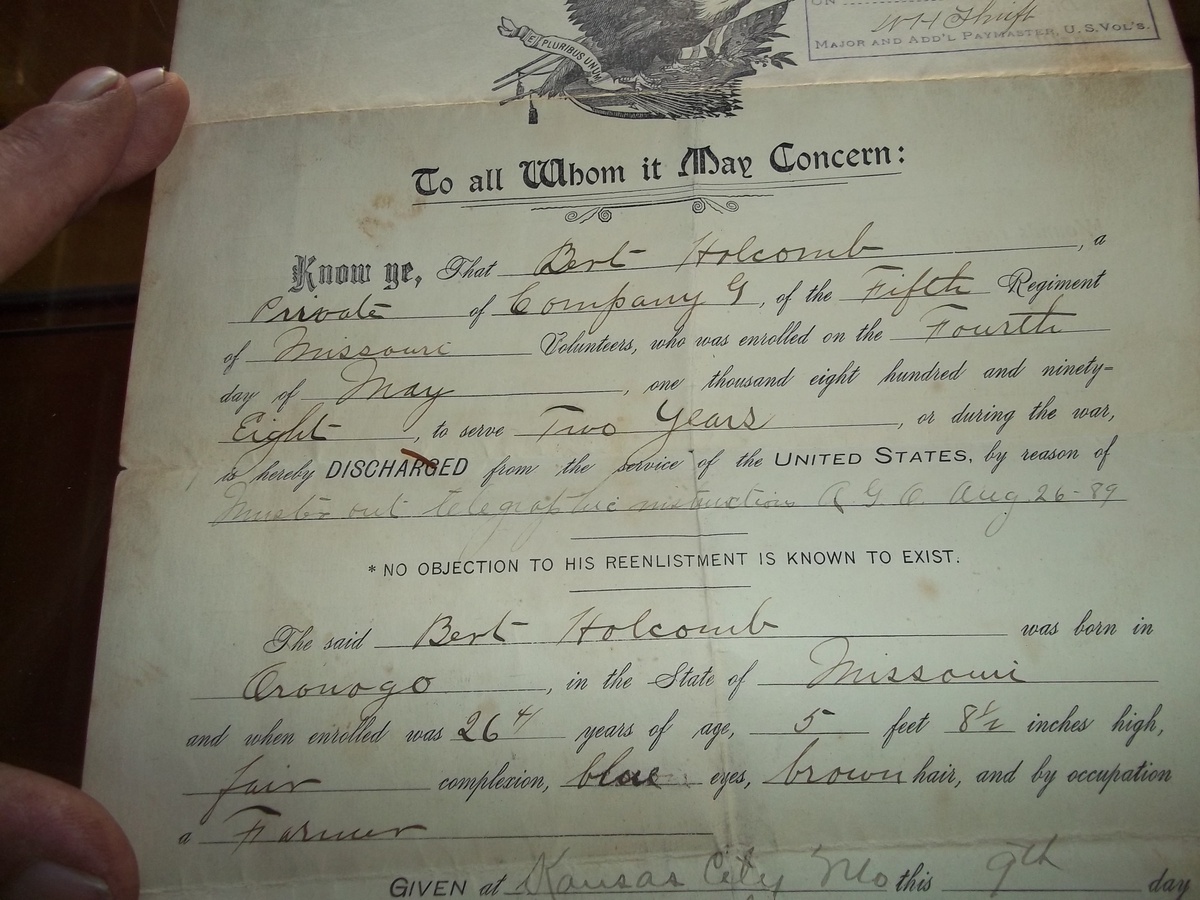 1898 MUSTERING PAPERS - Paper