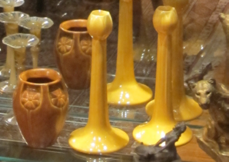 Large Rookwood candle sticks (Yellow) and small vase