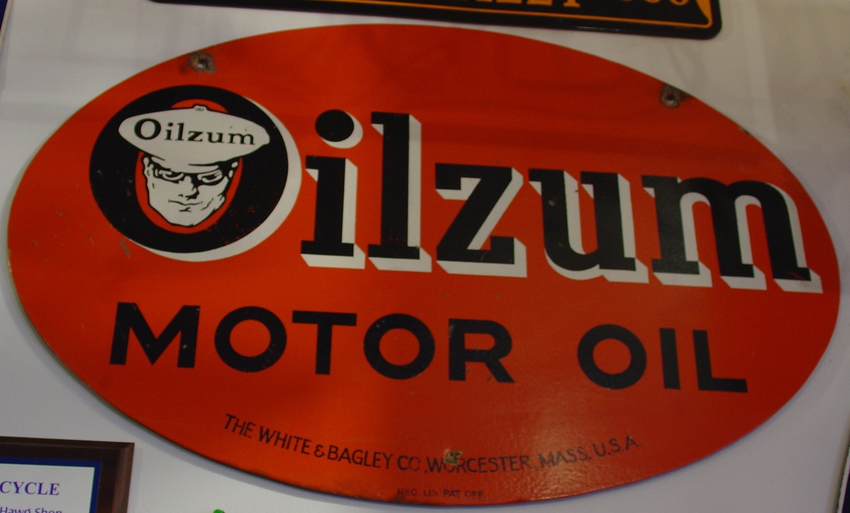 Oilzum Motor Oil Sign...The White & Bagley Co. Worcester, Mass. U.S.A. - Signs