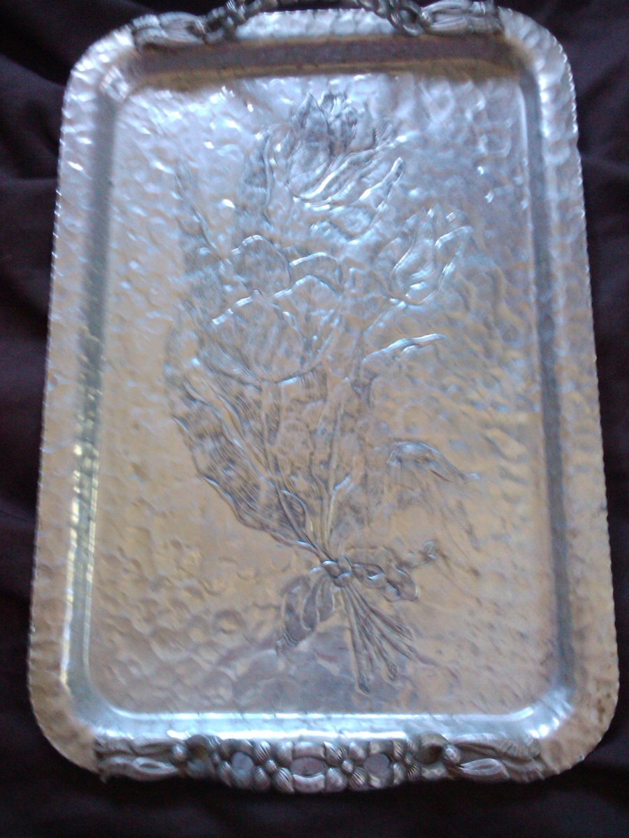 HELP - STERLING SILVER ROSE ETCHED TRAY 