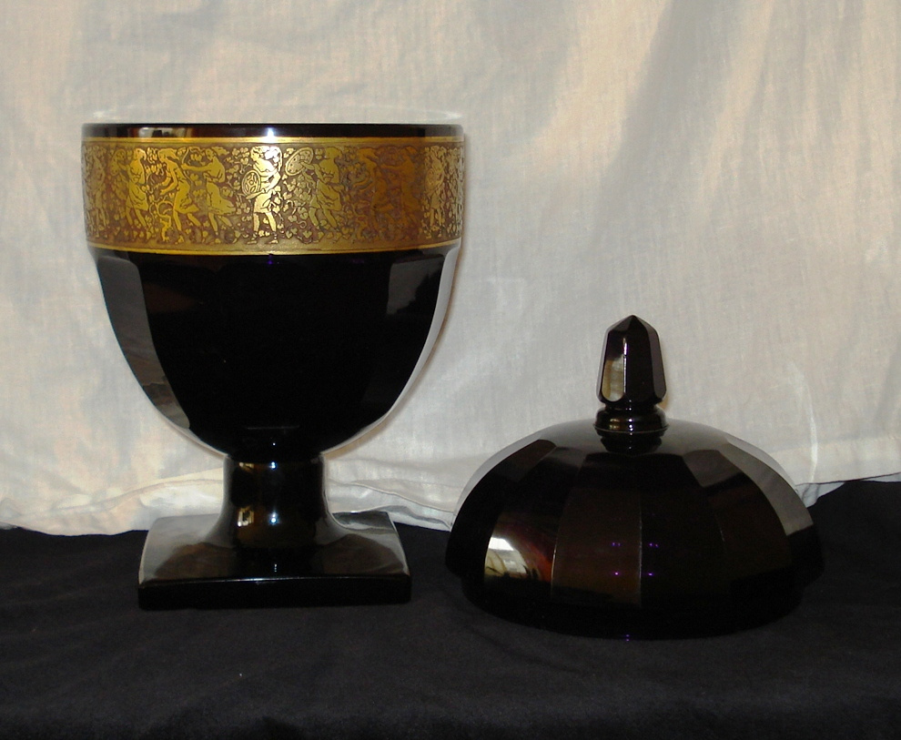 Moser hand cut and gilded candy holder