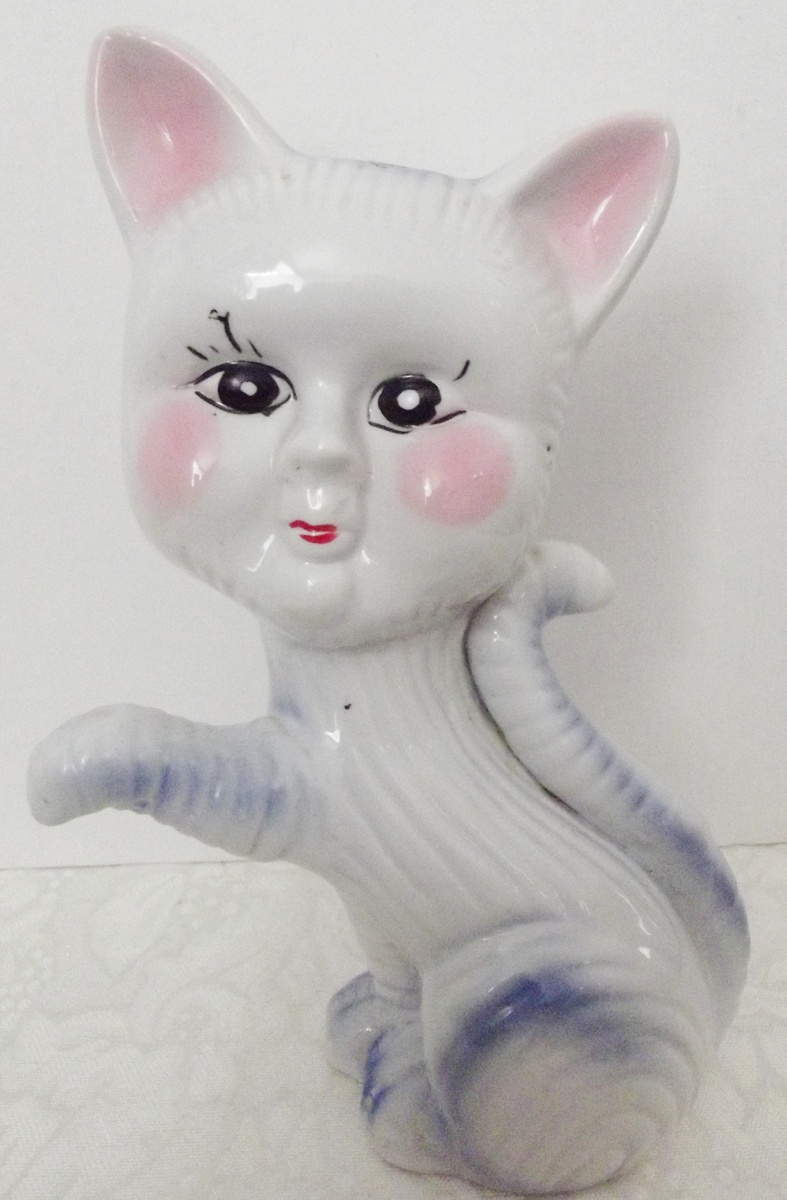 China Cat Figurine Blue & Pink - Glassware
