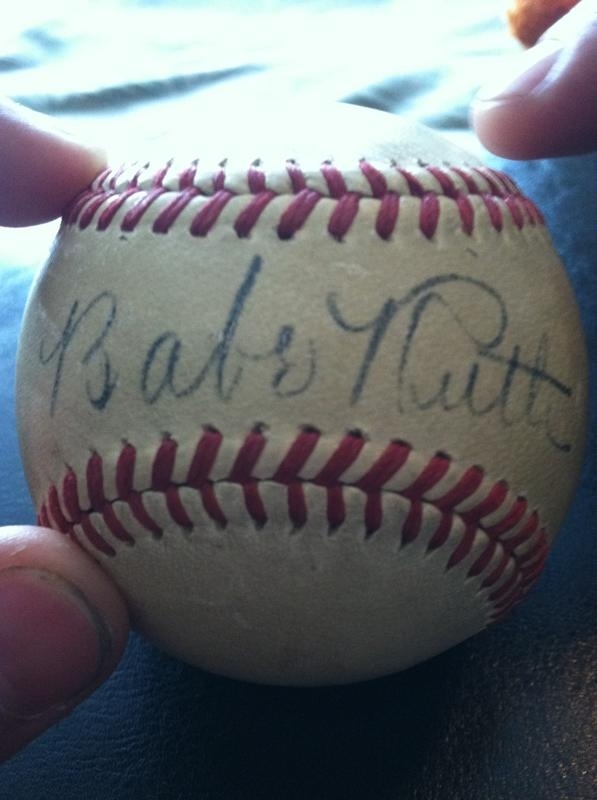 Babe Ruth & Hank Aaron ball signed and Ford Frick stamp 