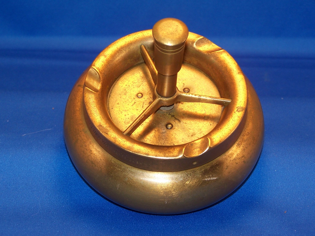 SPIN-A-WAY Brass ashtray - Tobacciana