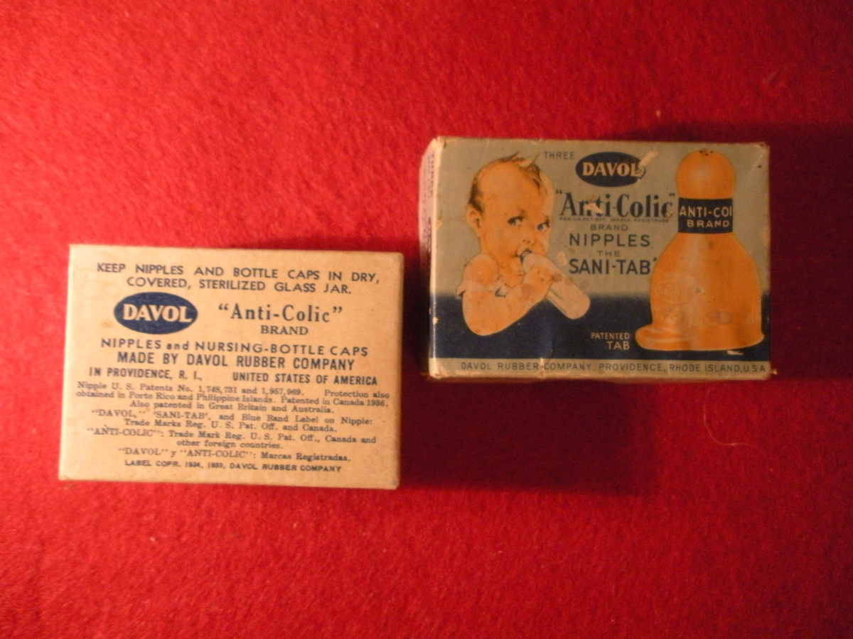 1939 Nipple Box, Davol "Anti-Colic" brand nipples for baby bottles
