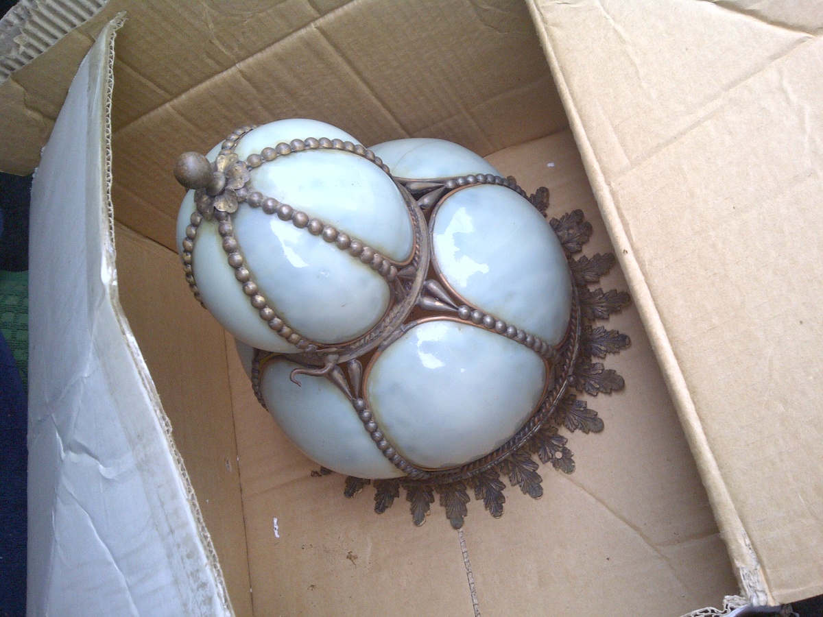 Bent slag glass flush mount light fixture.  Can you tell me any more about this? - Lamps