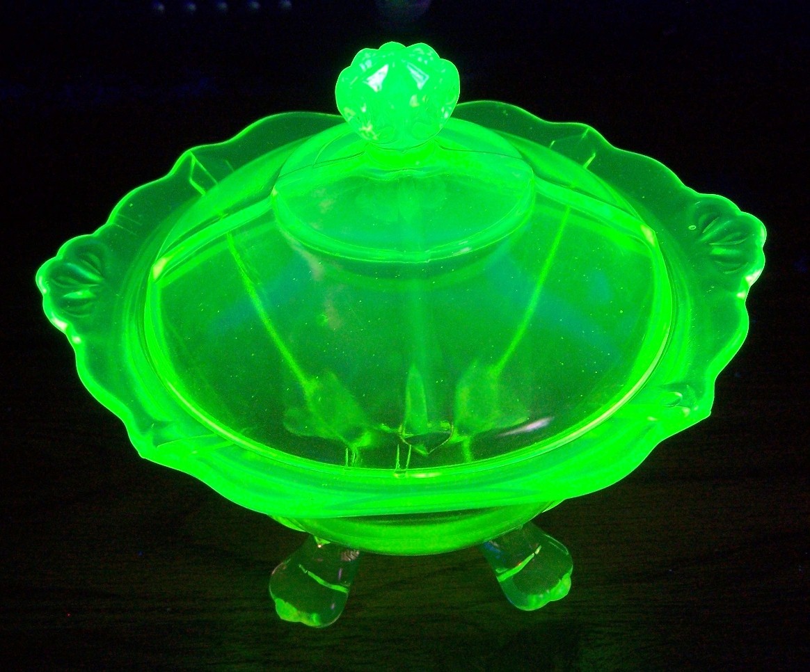 Depression ware Cambridge Vaseline Footed Candy Dish