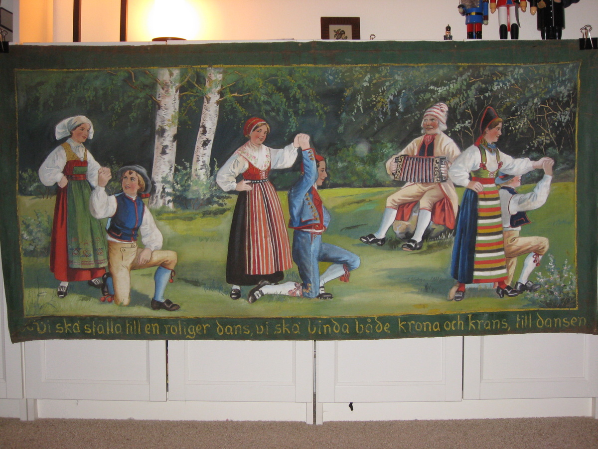Swedish folk art banner paintings on canvas