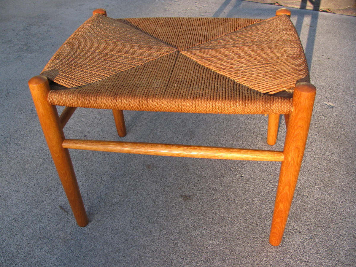 Danish Modern Teak & Seagrass Stool by Peter Hvidt & Orla Molgaard-Nielsen