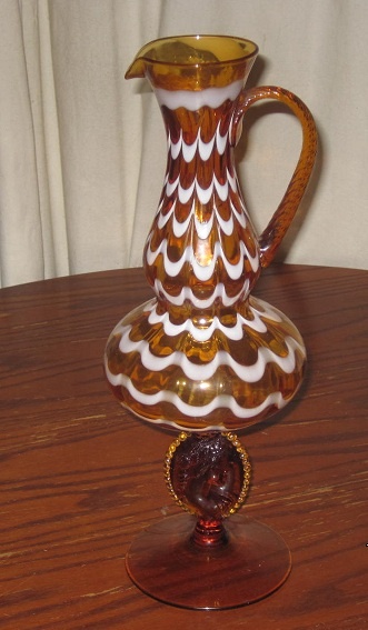 AMBER BLOWN GLASS PITCHER W/CAMEO BASE
