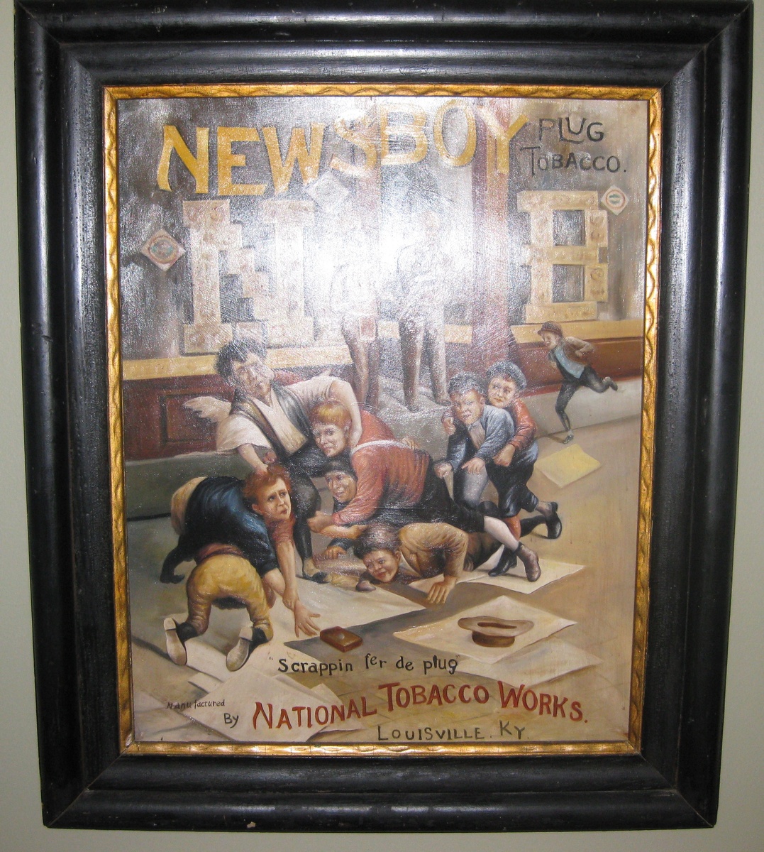 Newsboy Tobacco advertising painting oil on canvas! - Tobacciana
