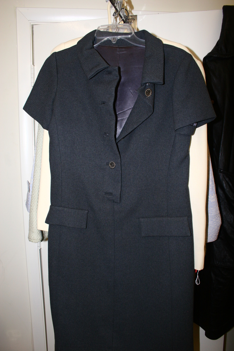 Possible Vintage Grey Dress Silver Robe like round buttons and satin lining inside