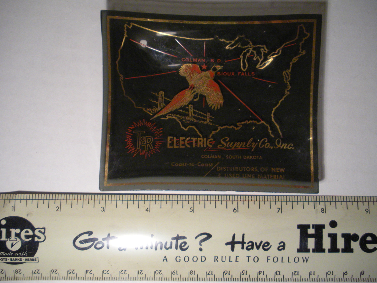 Glass Tray History of Electricity... T&R Electrical Supply Company COLEMAN SD  Small Tray - Advertising