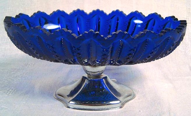 Cobalt glass Compote & turn of the century Czechoslovakian Dresser Bottle - Art Glass