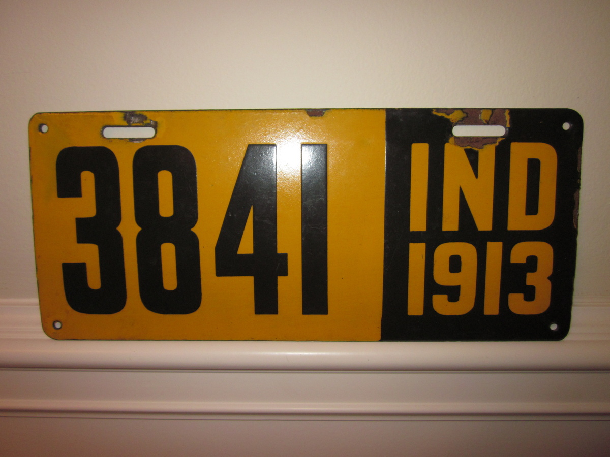 Indiana Porcelain License Plate Dated 1913