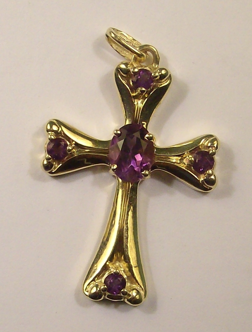 14k Vintage Amethyst Cross Pendant - Fine Jewelry