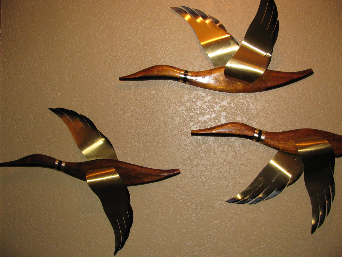 Vintage Wood and Brass Ducks by Masketeers, Inc.