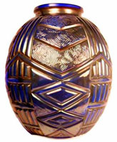 A rare blow-moulded vase from Czechoslovakia, this is the “Inca” vase in blue