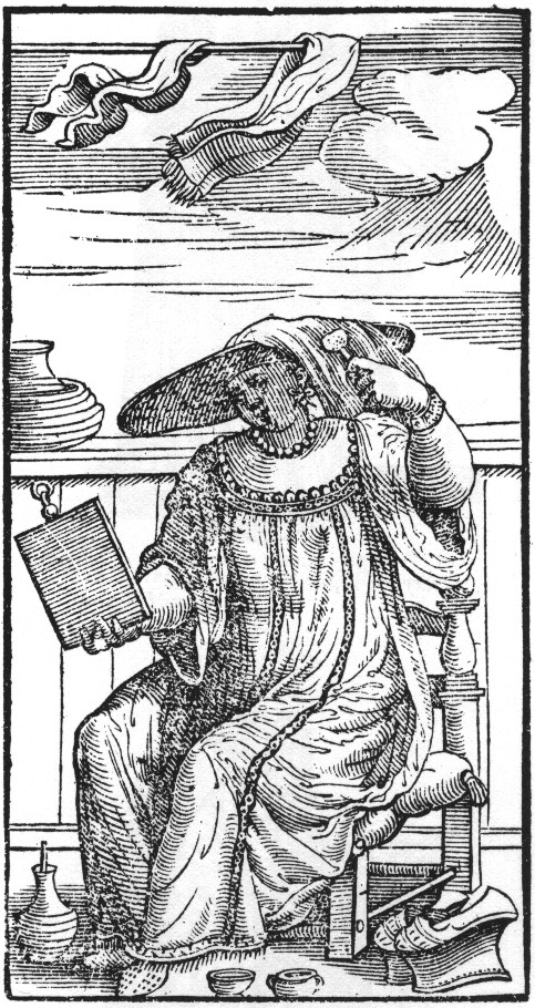 체사레 베첼리오의 목판화는 베네치아 여성이 1598 년경 집 주변에 착용했을 가능성이 높은 쇼핀스 한 쌍의 발코니에서 머리를 표백하는 것을 보여줍니다.